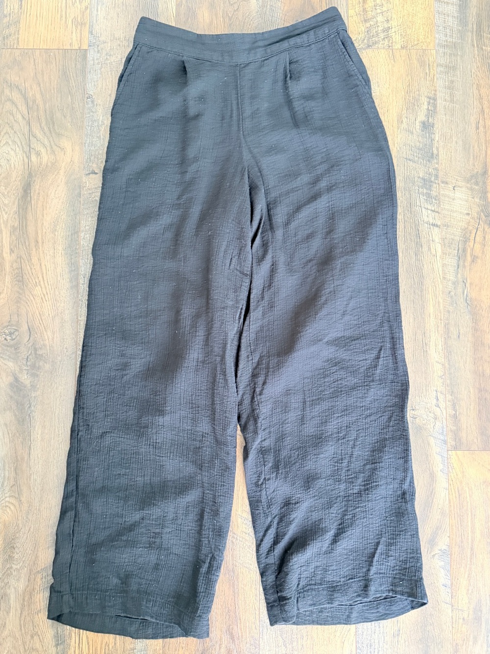 A New Day Knit High-Rise Crinkle Gauze Wide Leg Pants Black Small flowy loose